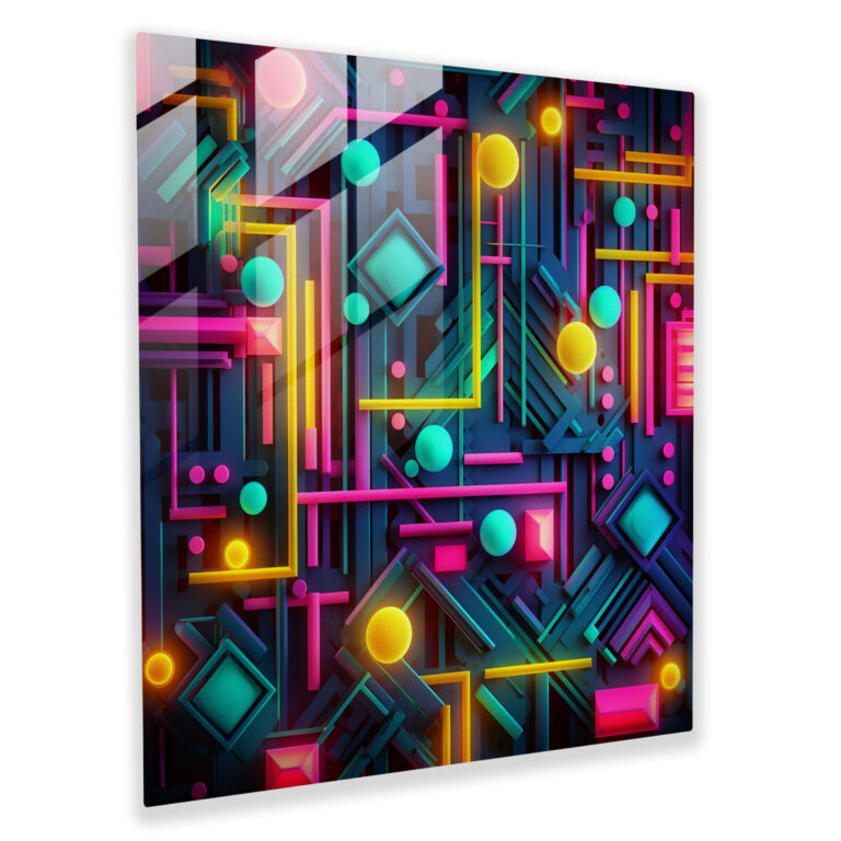 Funky Retro Neon Glass Print - Funky, Wall Decoration, Modern Art, Glass Art