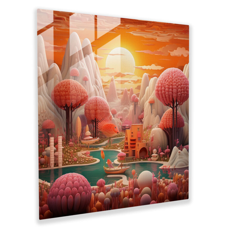 Funky Dreamscape Glass Print - Funky, Whimsical Elements, Home Decoration, Glass Wall Art