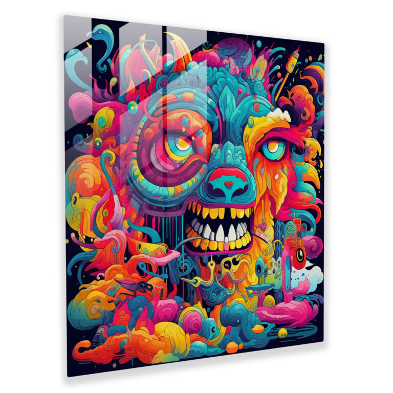 Funky Animal Fiesta Glass Print - Funky, Funky, Quirky Animal Characters, Glass Wall Art