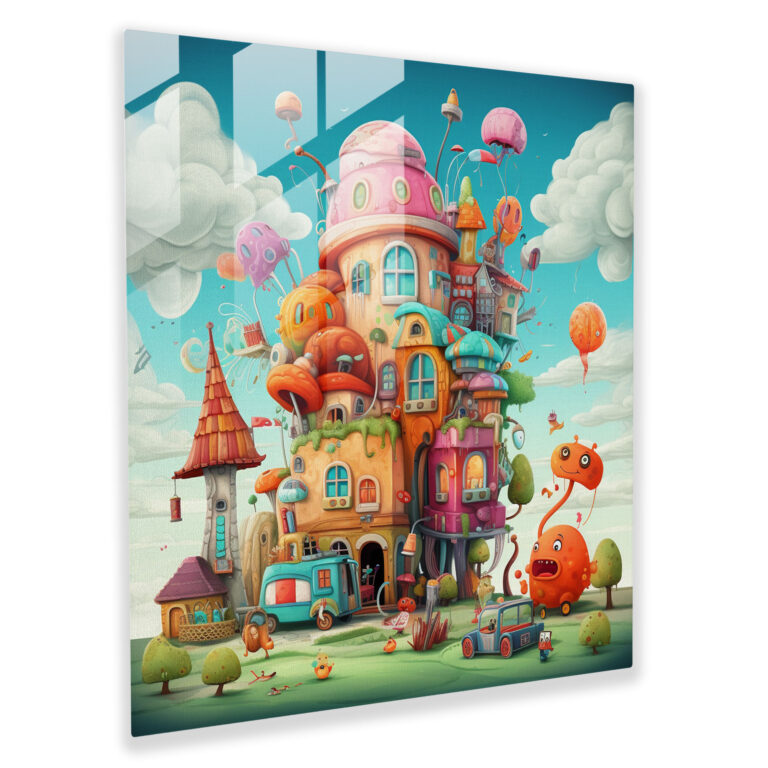 Funky Whimsical Cartoon Glass Print - Funky, Home Decoration, Modern Art, Wall Decoration