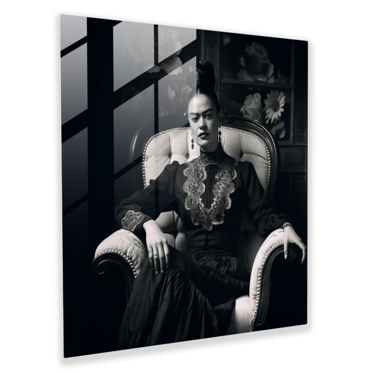 Frida Kahlo Glass Print - Frida Kahlo, Strength, Modern Art, Monochrome Photograph