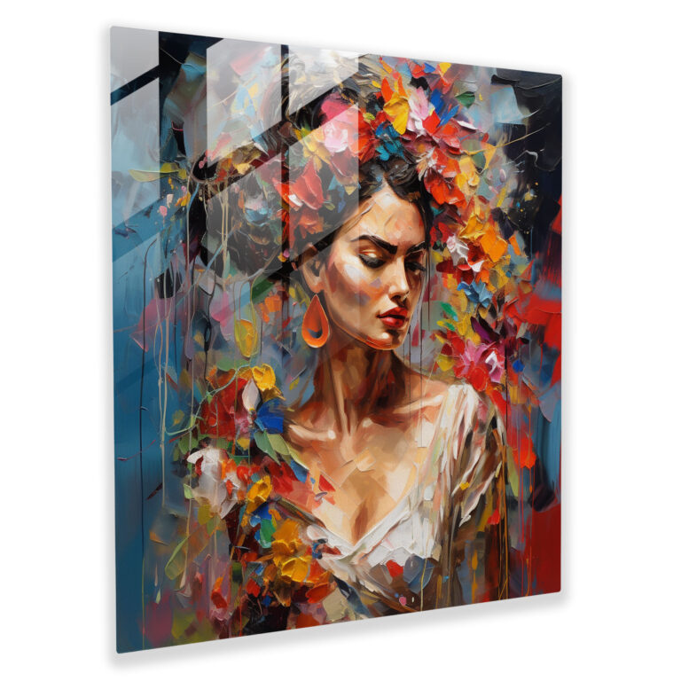 Frida Kahlo Glass Print - Frida Kahlo, Frida Kahlo, Wall Decoration, Abstract Expressionist Painting