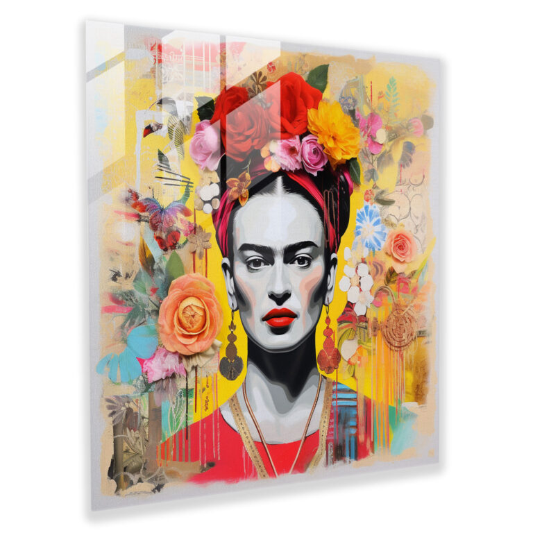 Frida Kahlo Glass Print - Resilient Fusion - Frida Kahlo, Resilience, Flowers, Mexican Motifs