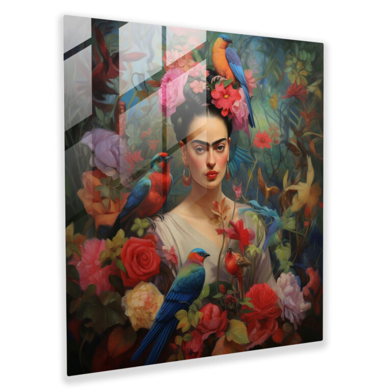 Frida Kahlo Glass Print - Botanical Harmony - Frida Kahlo, Modern Art, Glass Print, Botanical Elements