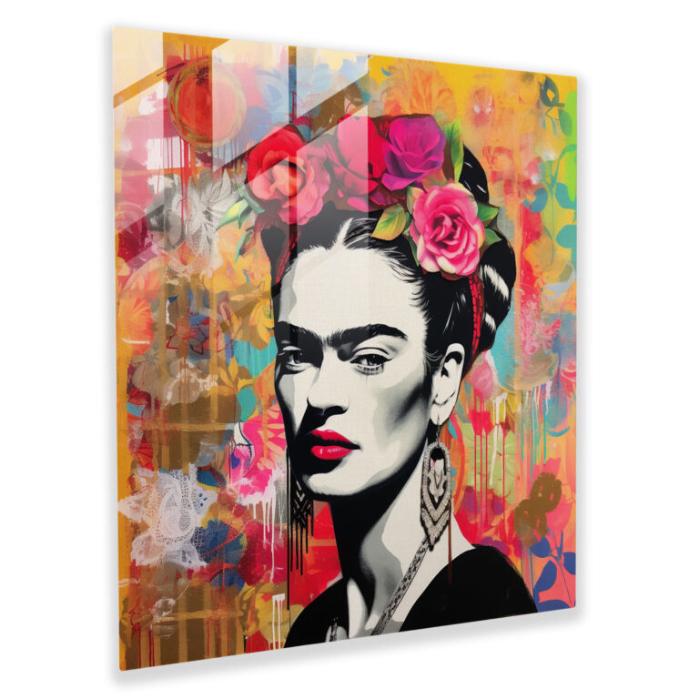 Frida Kahlo Glass Print - Frida Kahlo, Vibrant Patterns, Glass Wall Art, Frida Kahlo Portrait
