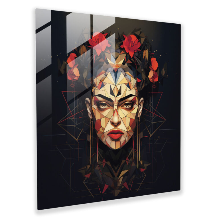 Frida Kahlo Glass Print - Frida Kahlo, Geometric Portrait, Glass Art, Wall Decoration