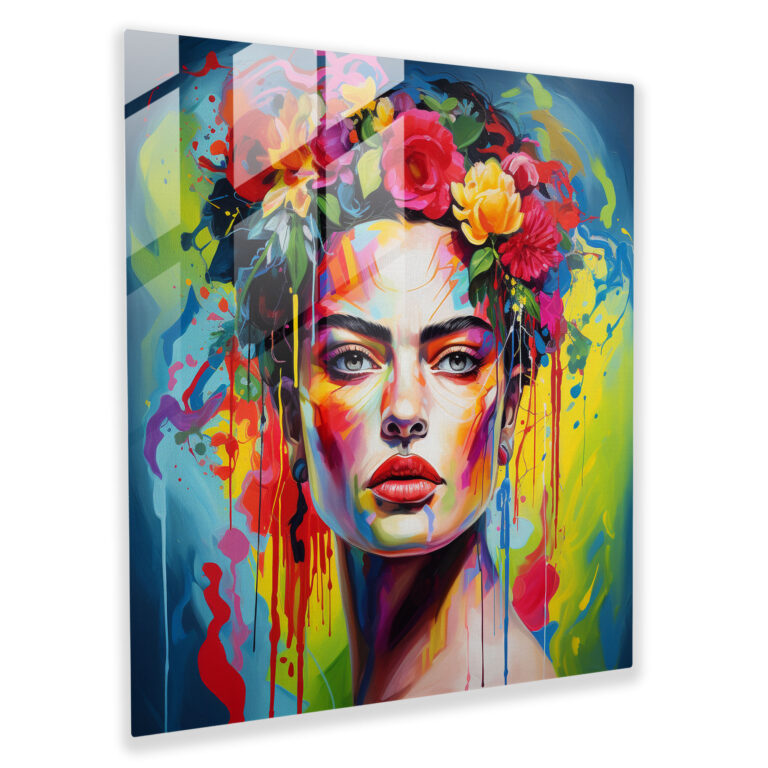 Frida Kahlo Glass Print - Frida Kahlo, Abstract Painting, Iconic Self-Portraits, Glass Art
