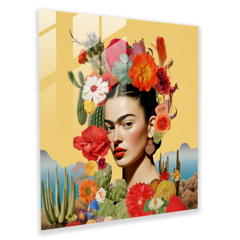 Frida Kahlo Glass Print - Frida Kahlo, Surrealism, Glass Print, Whimsical Collage