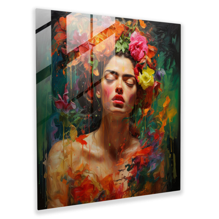 Emotional Self-Portrait Glass Print - Frida Kahlo Inspired - Frida Kahlo, Wall Decoration, Inner Struggles, Modern Art