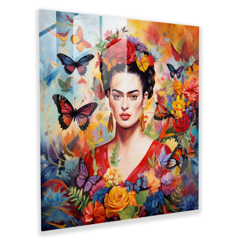 Frida Kahlo Glass Print - Frida Kahlo, Flowers, Wall Decoration, Glass Art
