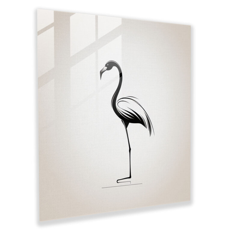 Serene Line Flamingo Glass Print - Flamingo, Glass Art, Black And White, Glass Wall Art