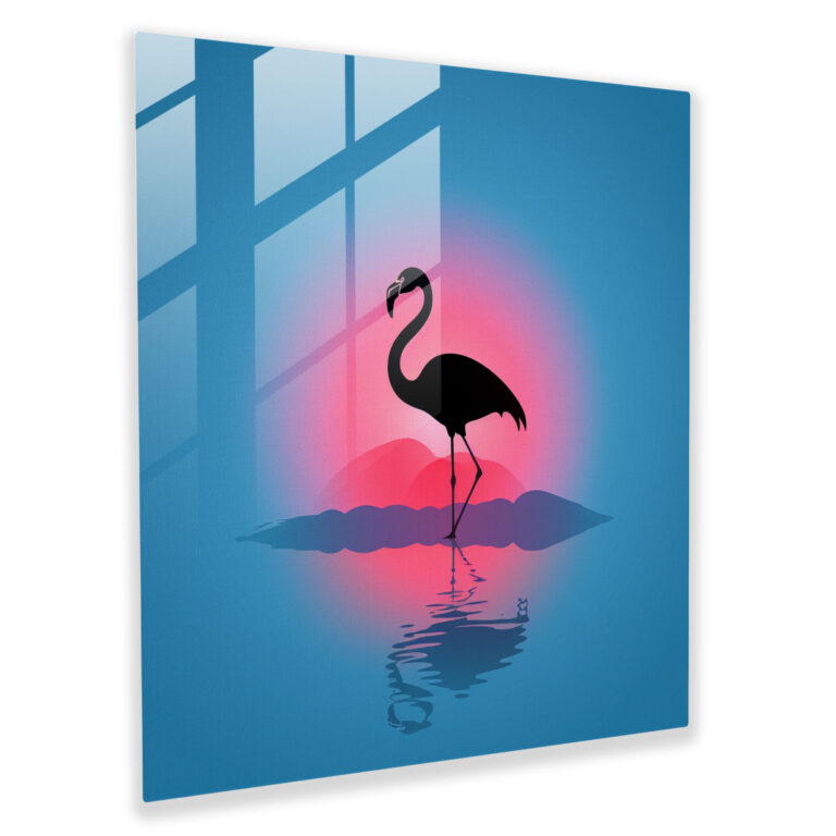Minimal Silhouette Flamingo Glass Print - Flamingo, Modern Art, Home Decoration, Color Gradient Background