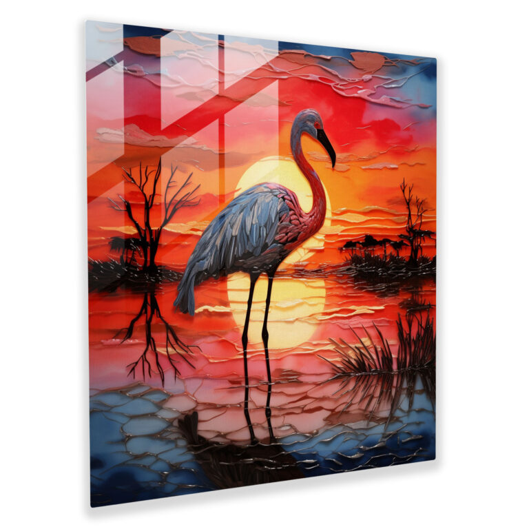 Flamingo Silhouette Glass Print - Flamingo, Glass Art, Graceful, Flamingo