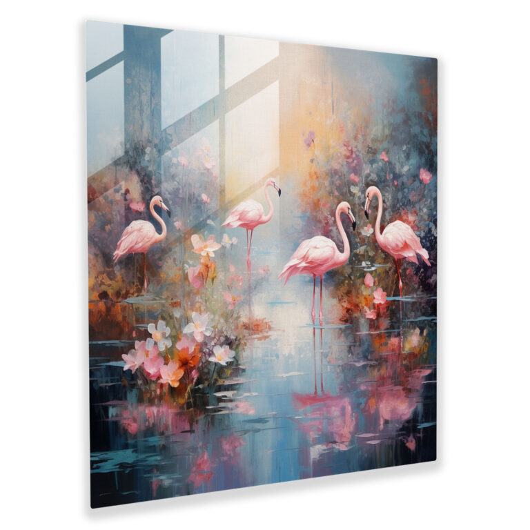 Flamingo Dreams Glass Print - Flamingo, Floating Flamingos, Impressionist Painting, Wall Decoration