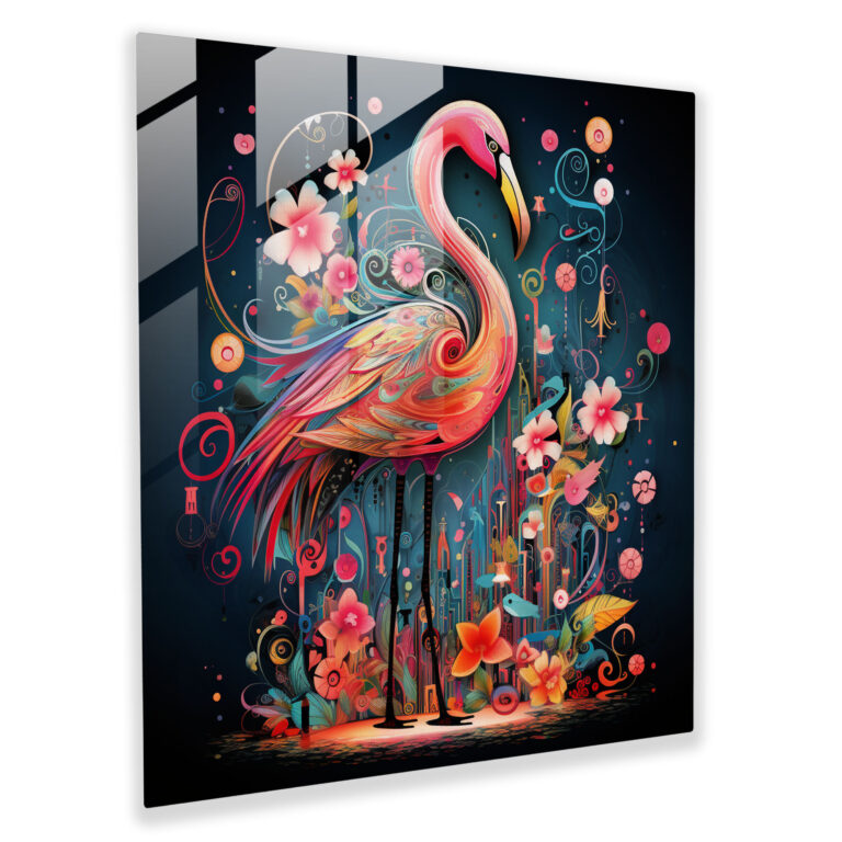 Whimsical Flamingo Glass Print - Flamingo, Whimsical, Home Decoration, Glass Print