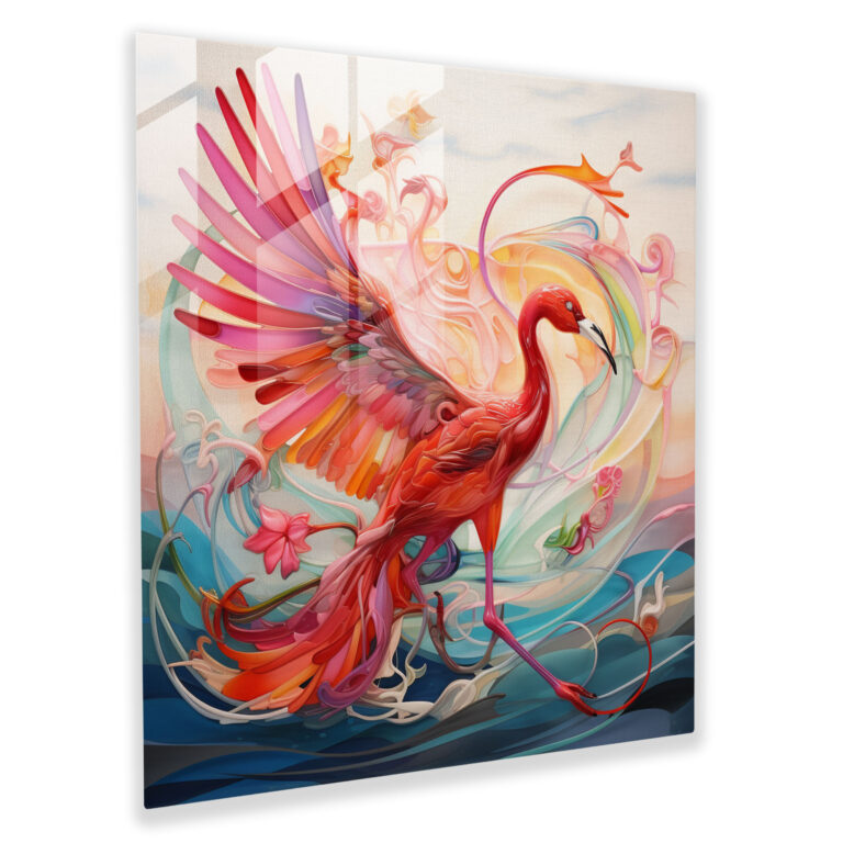 Surreal Flamingo Glass Print - Flamingo, Flamingo, Soaring, Modern Art