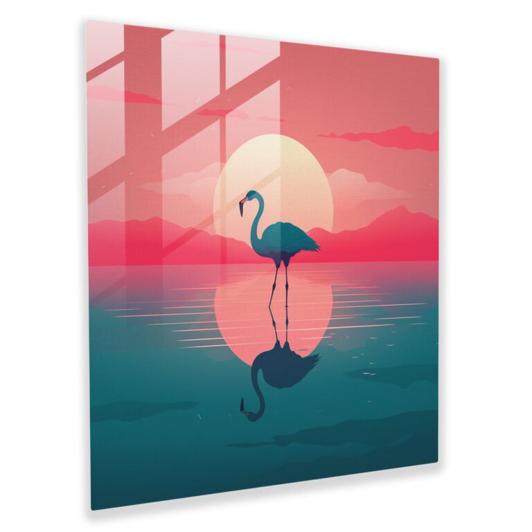 Minimalist Flamingo Glass Print - Flamingo, Colorful Sunset, Elegant, Wall Decoration