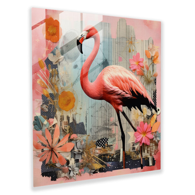 Retro Flamingo Glass Print - Flamingo, Glass Art, Home Decoration, Glass Print