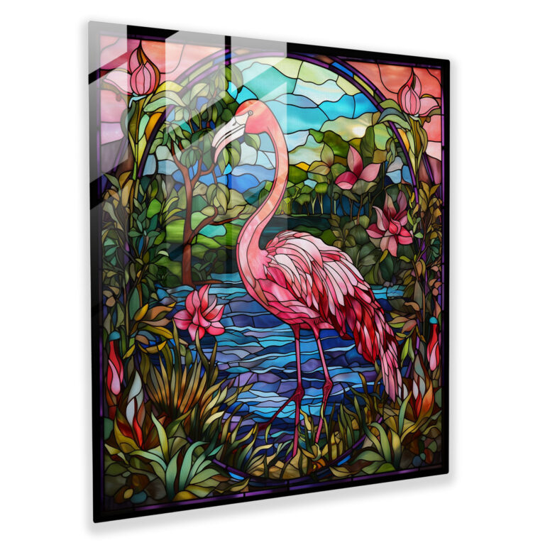 Flamingo Paradise Glass Print - Flamingo, Glass Print, Art Nouveau, Flamingo