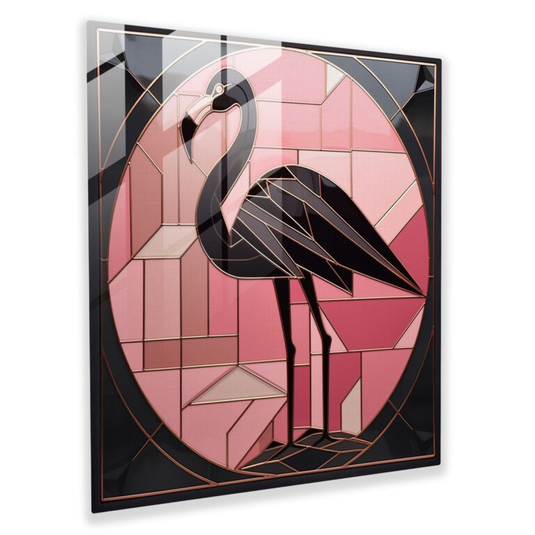 Flamingo Majesty Glass Print - Flamingo, Elegance, Luxurious, Wall Decoration