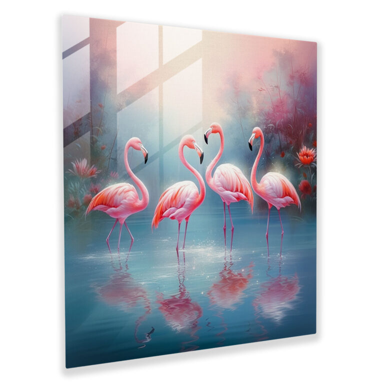 Flamingo Paradise Glass Print - Flamingo, Exquisite, Elegant, Glass Wall Art
