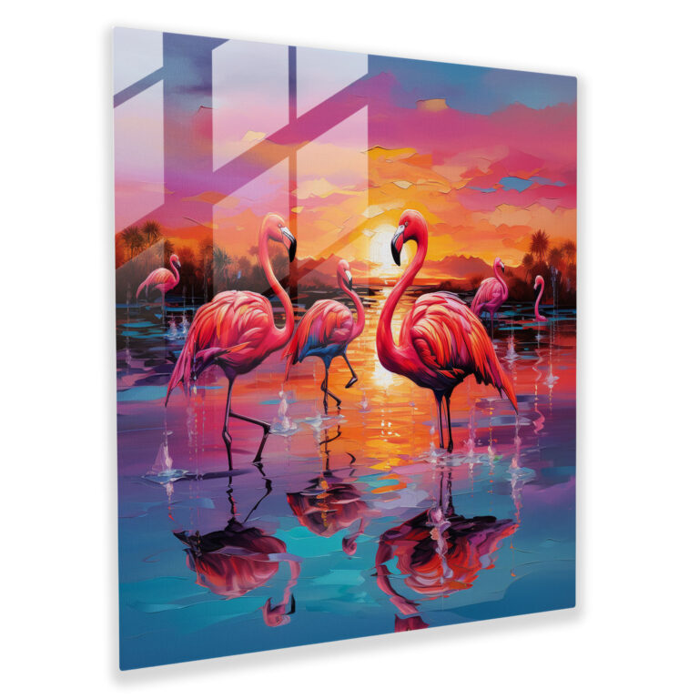 Flamingo Sunset Glass Print - Flamingo, Wall Decoration, Home Decoration, Modern Art