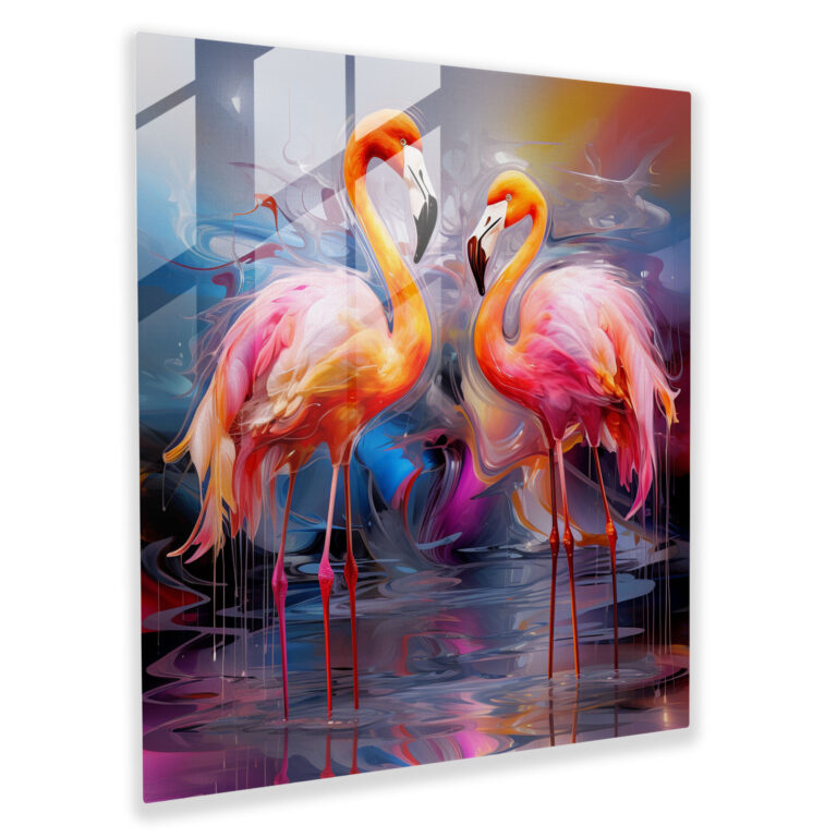 Abstract Flamingo Glass Print - Flamingo, Sophisticated, Flamingo, Glass Wall Art