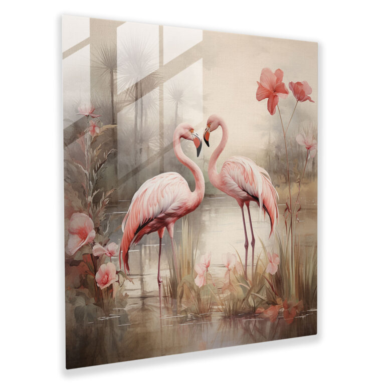 Vintage Flamingo Glass Print - Flamingo, Glass Wall Art, Home Decoration, Wall Decoration