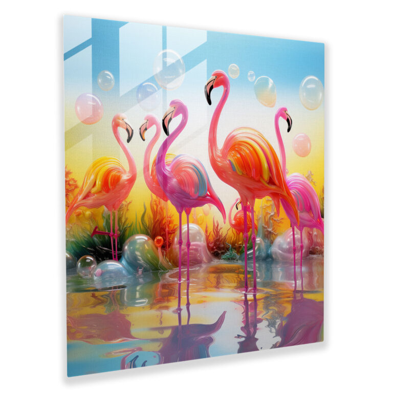 Whimsical Flamingo Glass Print - Flamingo, Wall Decoration, Whimsical, Modern Art