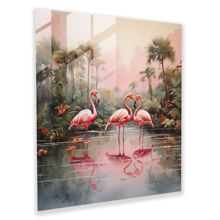 Pastel Flamingo Glass Print - Flamingo, Watercolor, Serene Lagoon, Flamingo