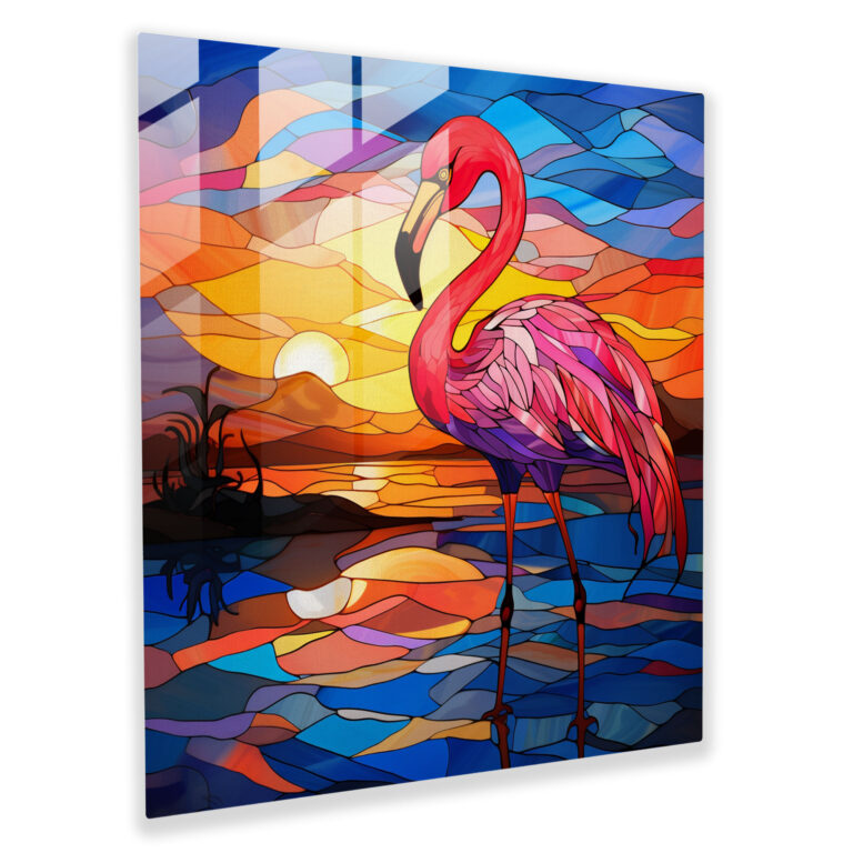 Sunset Flamingo Glass Print - Flamingo, Glass Print, Flamingo, Home Decoration