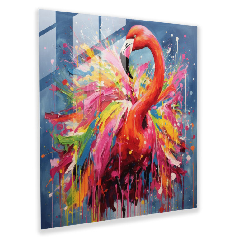 Abstract Flamboyant Flamingo Glass Print - Flamingo, Wall Decoration, Flamboyant, Abstract Painting