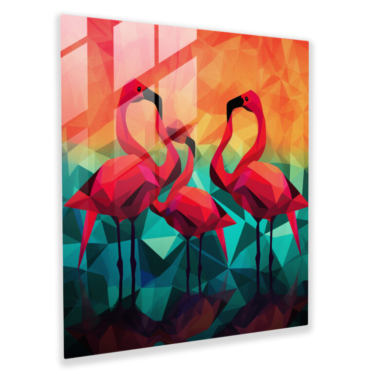 Geometric Silhouette Flamingo Glass Print - Flamingo, Silhouettes, Glass Print, Glass Art