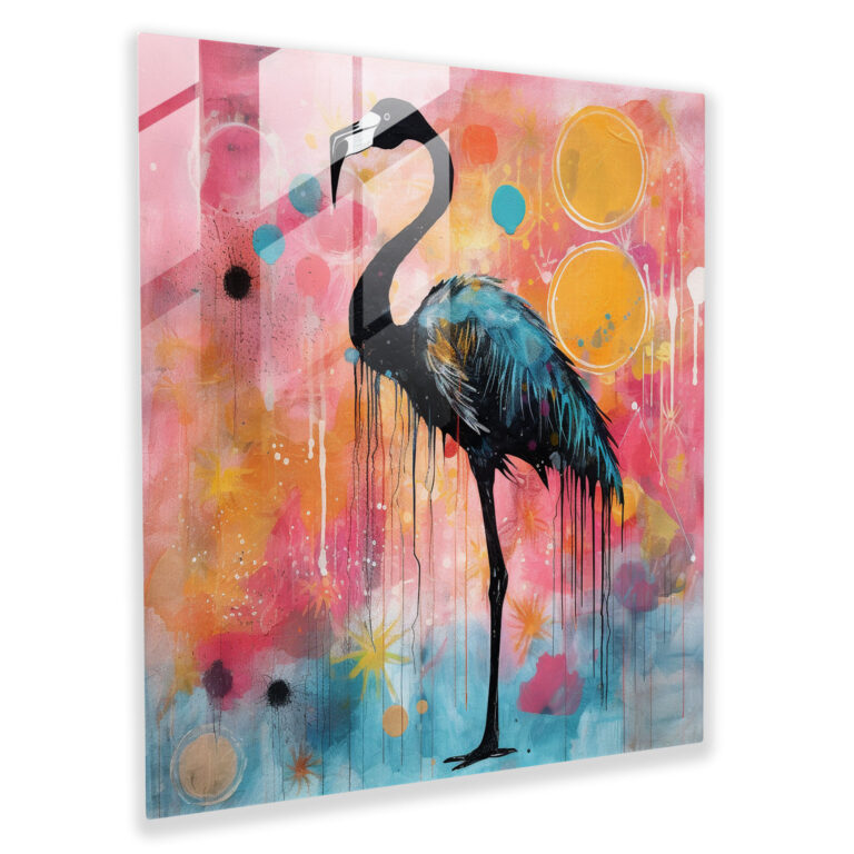 Flamingo Silhouette Glass Print - Flamingo, Glass Art, Colorful Background, Flamingo