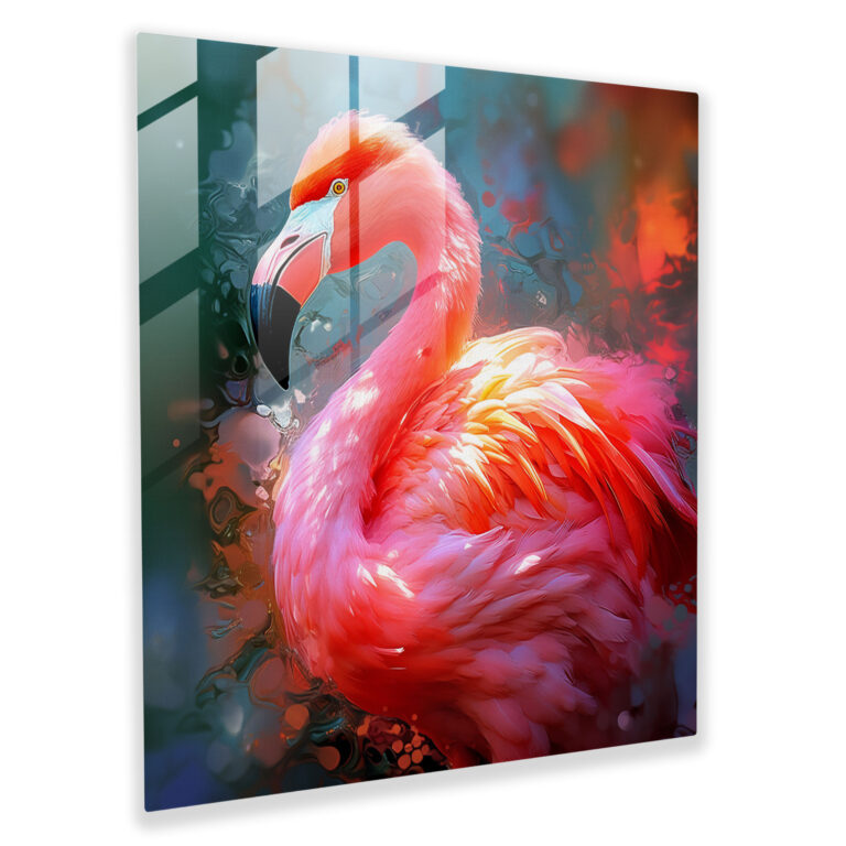 Flamingo Dreams Glass Print - Flamingo, Modern Art, Wall Decoration, Stylized Digital Painting