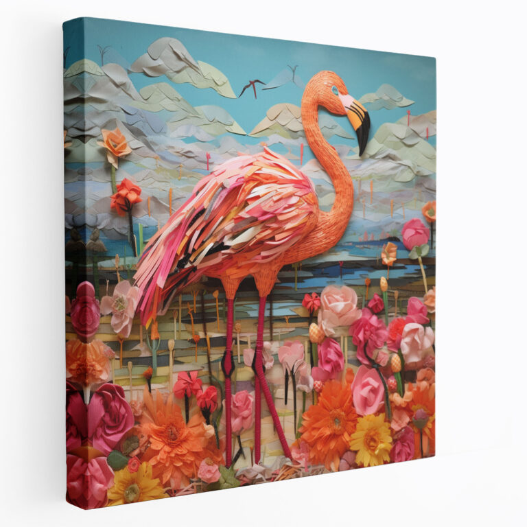 Eclectic Flamingo Wall Art - Flamingo, Colorful Fabrics, Canvas, Home Decoration