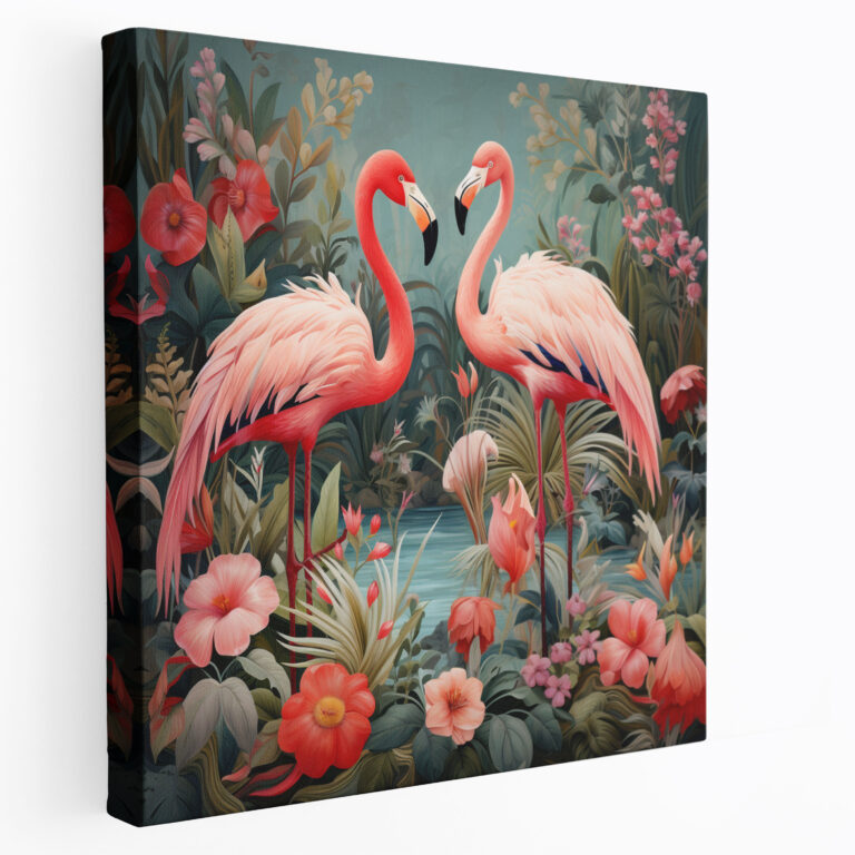 Flamingo Wall Decoration - Flamingo, Canvas Wall Art, Playful, Flowers