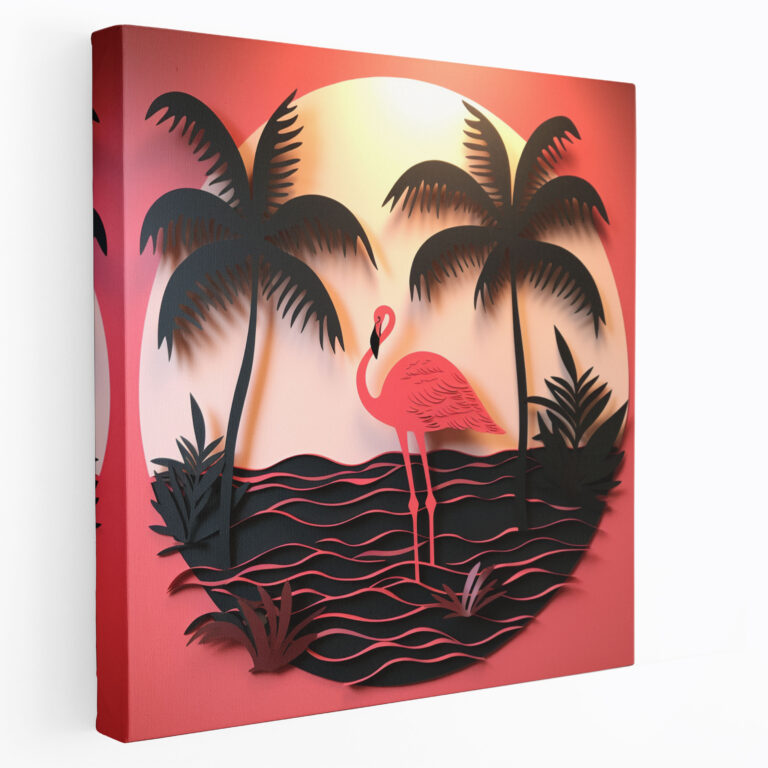 Flamingo Canvas Print - Flamingo, Palm Leaves, Home Decoration, Canvas