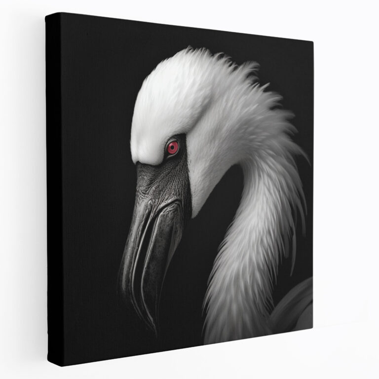 Flamingo Black And White Canvas Print - Flamingo, Elegance, Black And White Photography, Canvas Wall Art