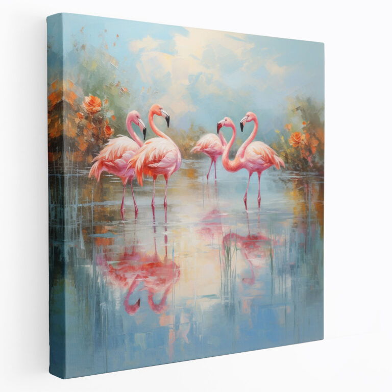 Impressionist Flamingo Canvas Print - Flamingo, Water Landscape, Serene, Peaceful