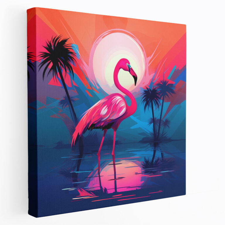 Modern Abstract Flamingo Wall Art - Flamingo, Vibrant Background, Flamingo Wall Art, Canvas