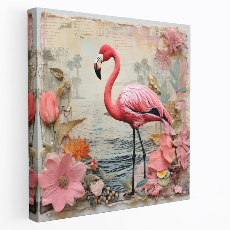 Vintage Flamingo Collage Canvas Print - Flamingo, Canvas Print, Wall Decoration, Wall Art