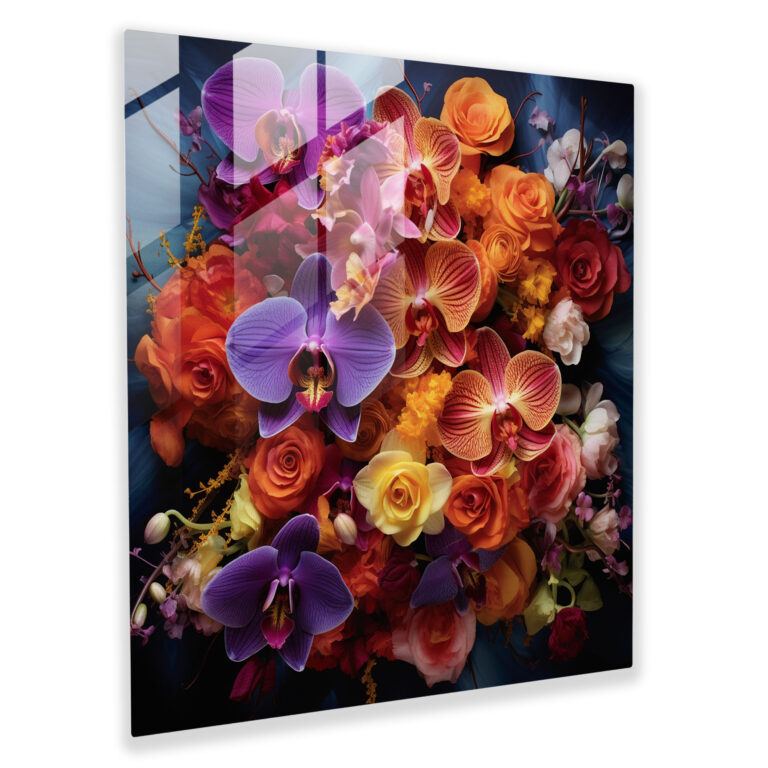 Exquisite Glass Print of Wall Decor - Vivid Orchid Bouquet Glass Wall Art
