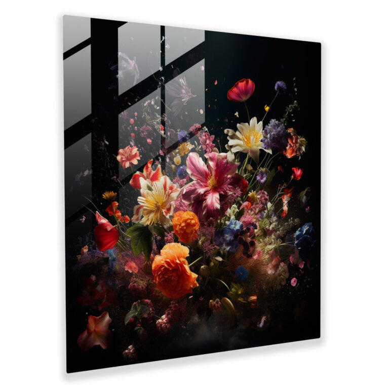 Vibrant Glass Print of Modern Artwork - Colorful Wildflowers Glass Wall Art