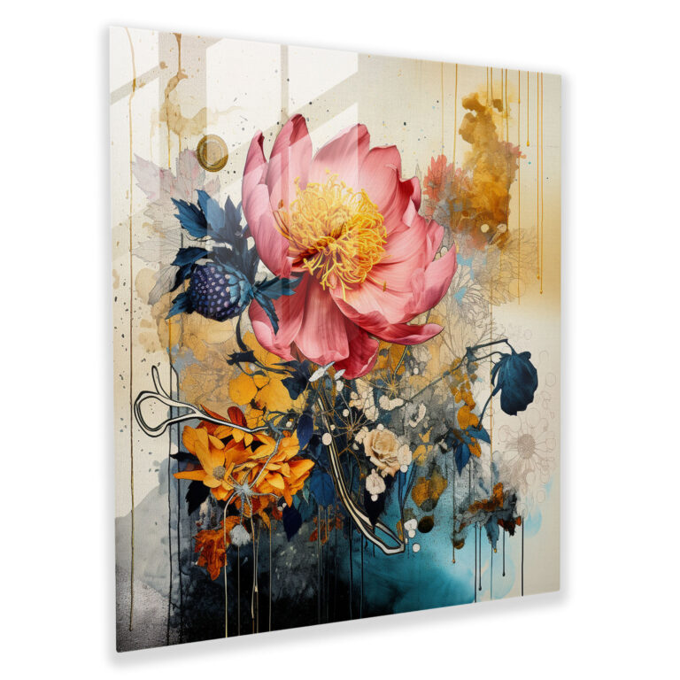 Unique Glass Print of Modern Artwork - Hand-Drawn Floral Collage Glass Wall Art