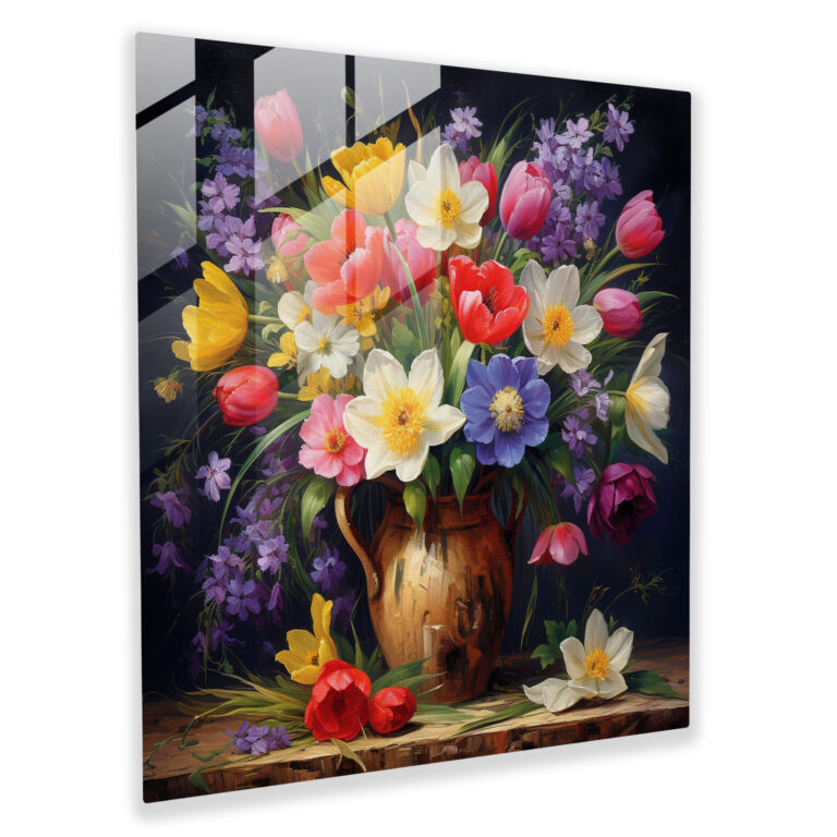 Enchanting Glass Print of Spring Flower Bouquet - Glass Wall Art Home Decoration