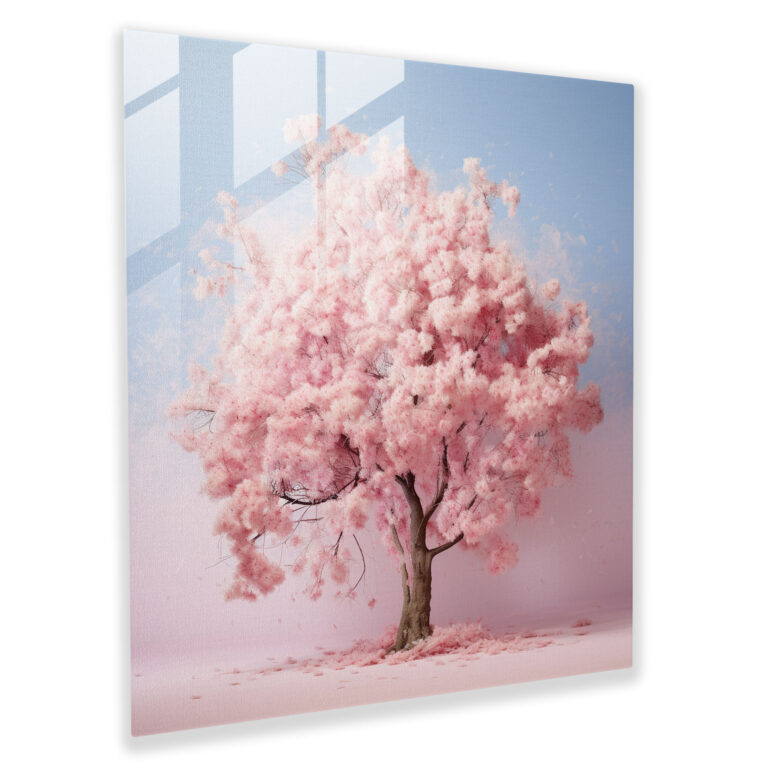 Contemporary Glass Print of Blooming Cherry Blossom - Glass Wall Art Home Decoration