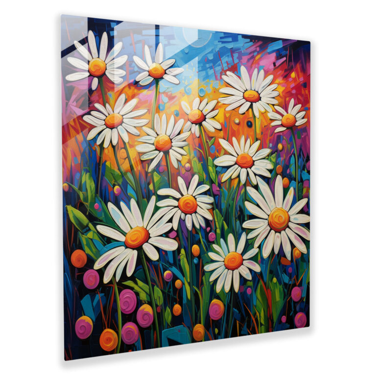 Abstract Glass Print of Vibrant Daisy Field - Glass Wall Art Home Decoration