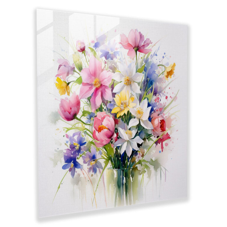 Graceful Watercolor Spring Blooms Glass Print