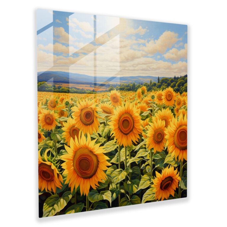 Captivating Realistic Sunflower Field Glass Print